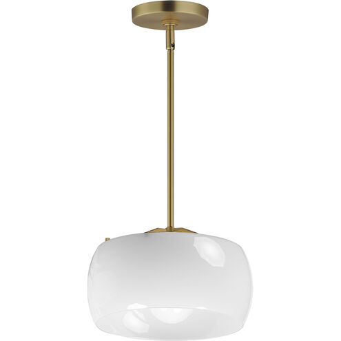 Glazed 1 Light 11 inch White and Natural Aged Brass Single Pendant Ceiling Light