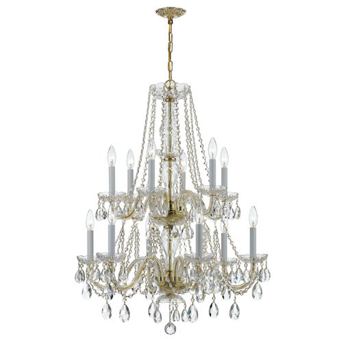 Traditional Crystal 12 Light 26 inch Polished Brass Chandelier Ceiling Light in Clear Hand Cut