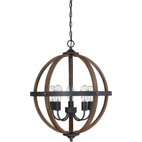 Farmhouse 5 Light 22 inch Wood with Black Chandelier Ceiling Light