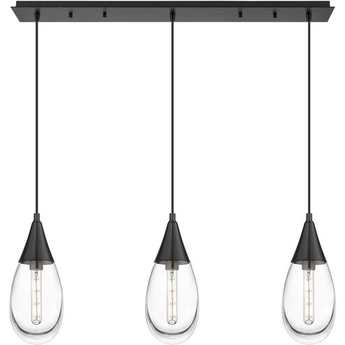 Malone 3 Light 37.75 inch Matte Black Linear Pendant Ceiling Light in Clear Glass