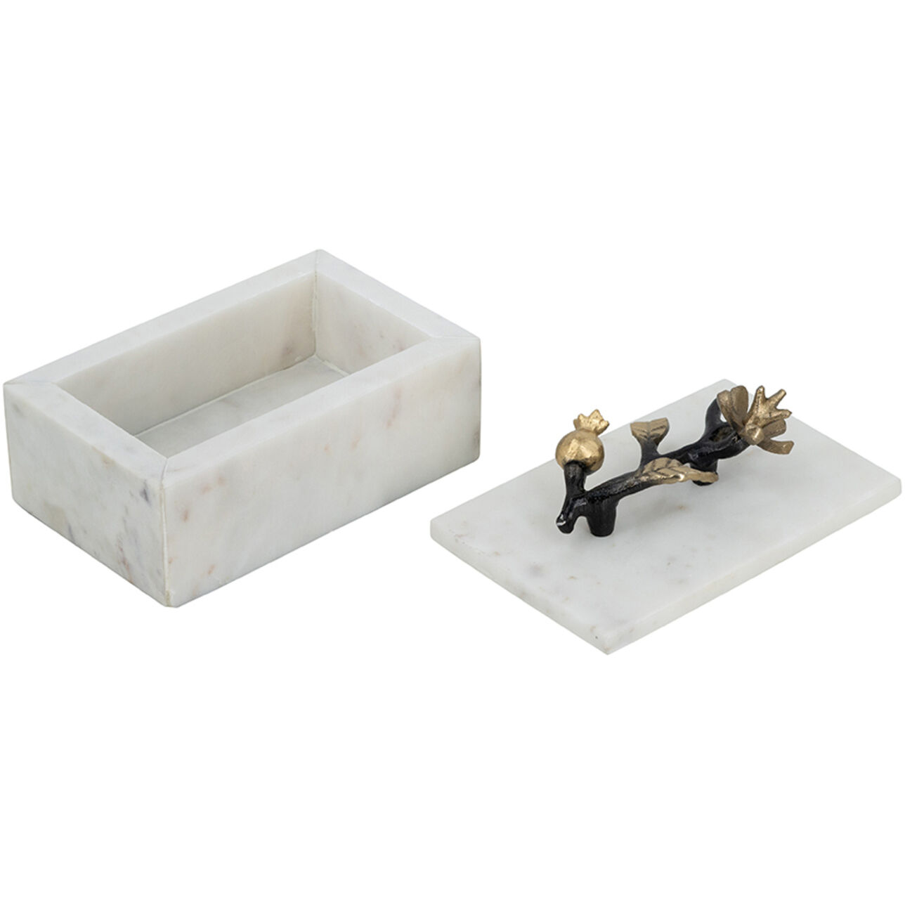 Anita 7.1 inch Natural White and Black and Gold Decorative Storage Box