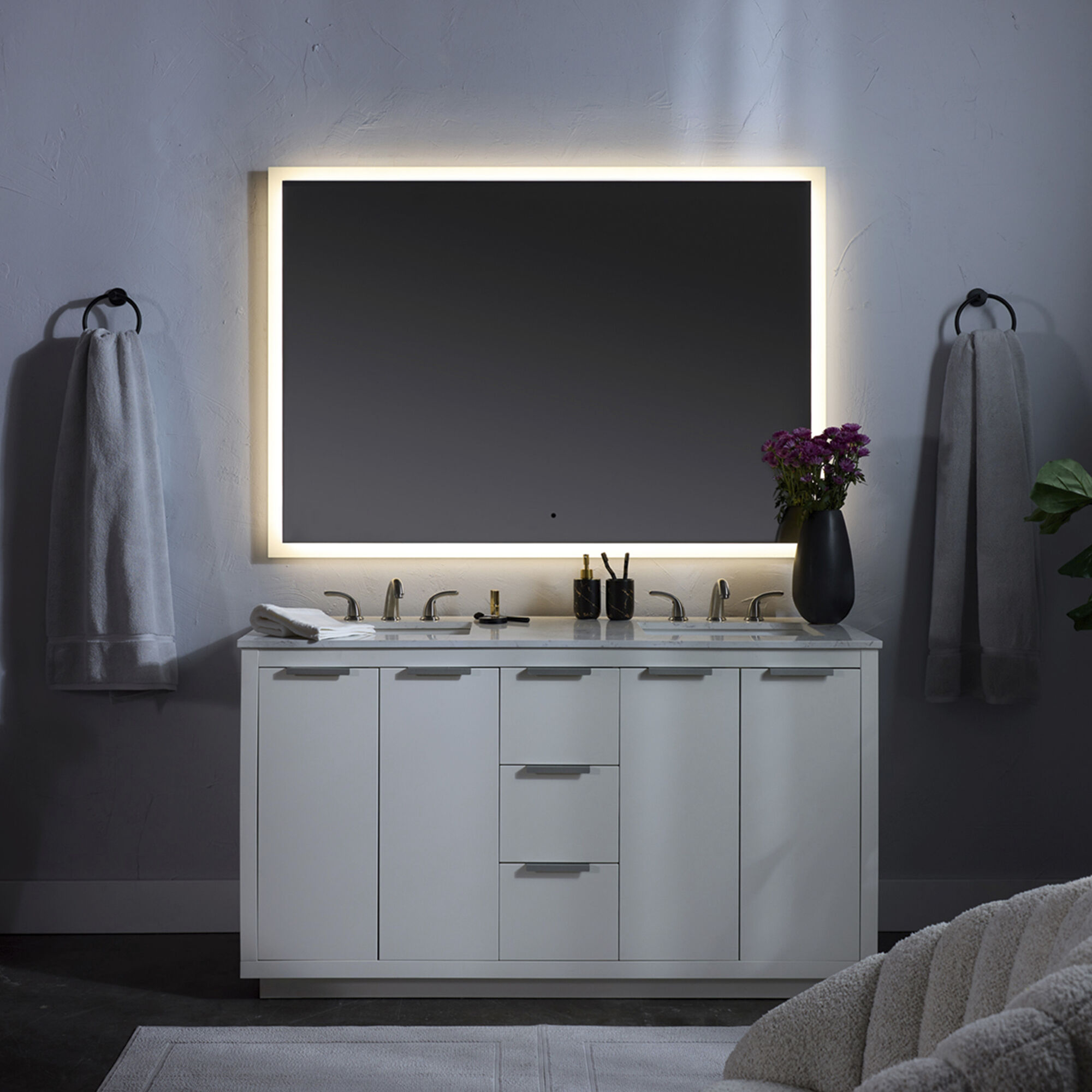 Starlight 36 X 24 inch Black LED Lighted Mirror, Vanita by Oxygen
