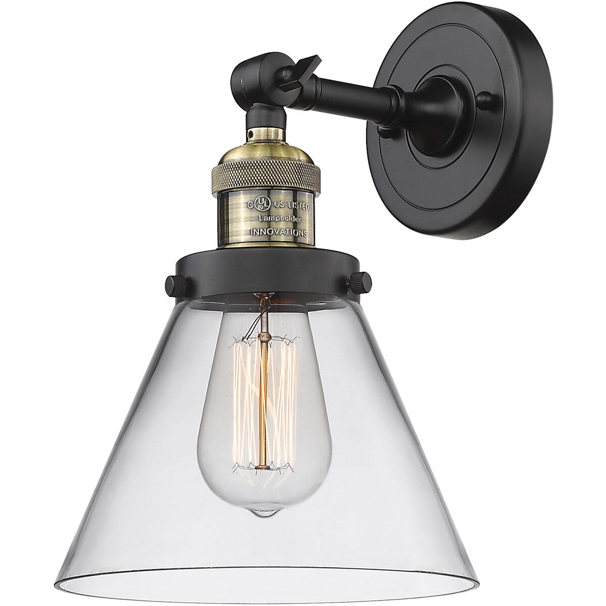 Franklin Restoration Large Cone 1 Light 8 inch Black Antique Brass Semi-Flush Mount Ceiling Light in Clear Glass, Franklin Restoration