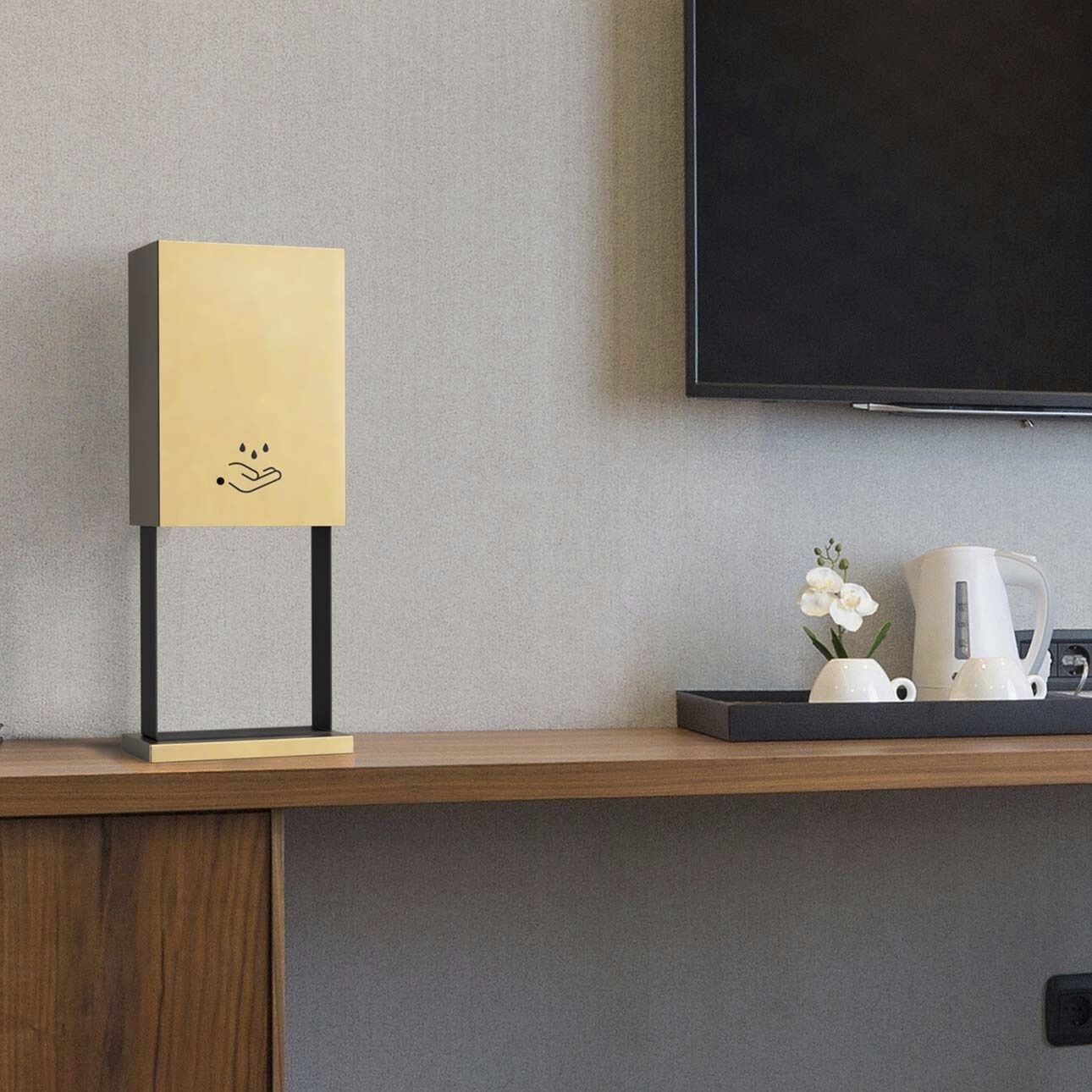 Luxe Brushed Brass Tabletop Touchless Hand Sanitizer Dispenser