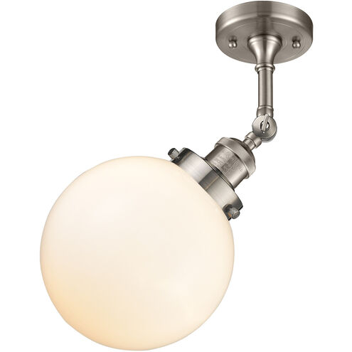 Franklin Restoration Large Beacon LED 8 inch Brushed Satin Nickel Semi-Flush Mount Ceiling Light in Matte White Glass, Franklin Restoration