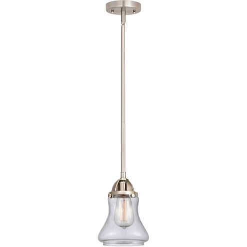 Nouveau 2 Bellmont LED 6 inch Brushed Satin Nickel Mini Pendant Ceiling Light in Seedy Glass