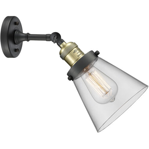 Franklin Restoration Small Cone 1 Light 6 inch Black Antique Brass Sconce Wall Light in Clear Glass, Franklin Restoration