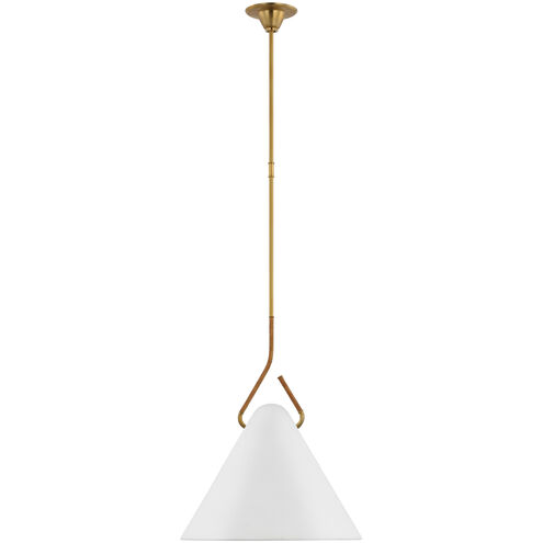 Amber Lewis Laken LED 18.5 inch Hand-Rubbed Antique Brass and Natural Rattan Pendant Ceiling Light