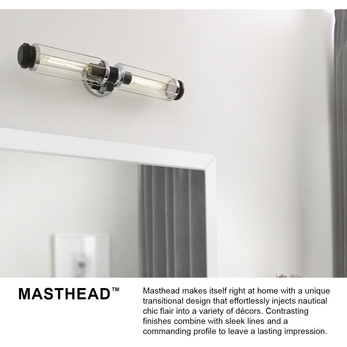 Masthead 2 Light 24 inch Chrome with Black Vanity Light Wall Light