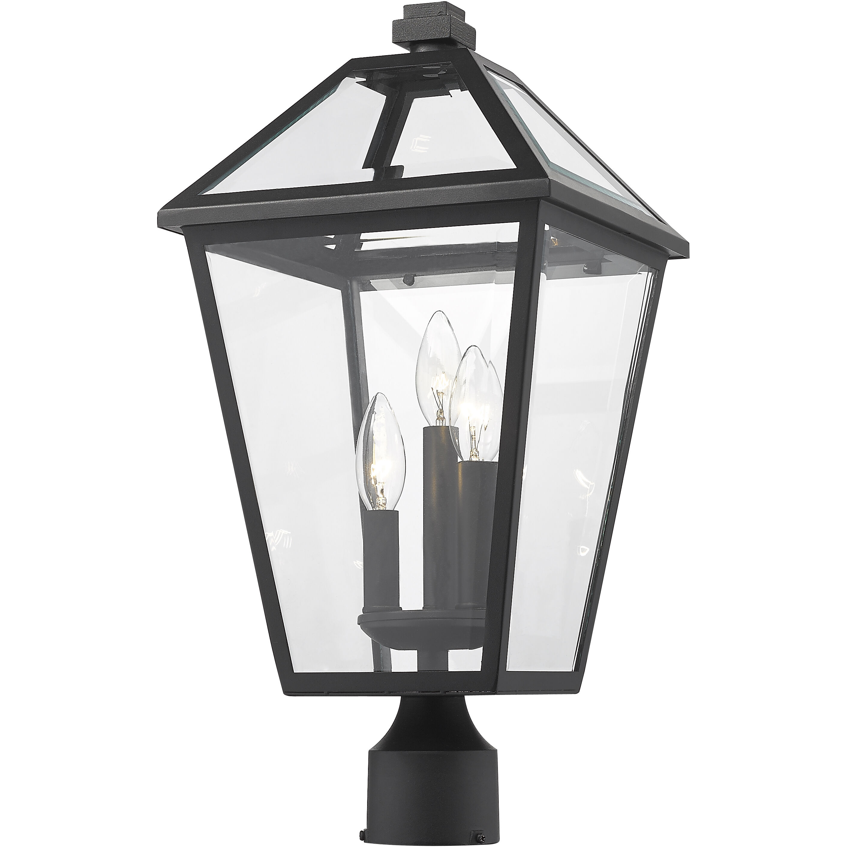 Talbot 3 Light 20 inch Black Outdoor Post Mount Fixture in Clear Beveled Glass
