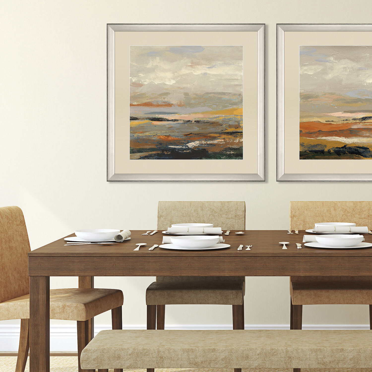 Warm Bay Orange and Beige and Rust and Yellow Framed Art