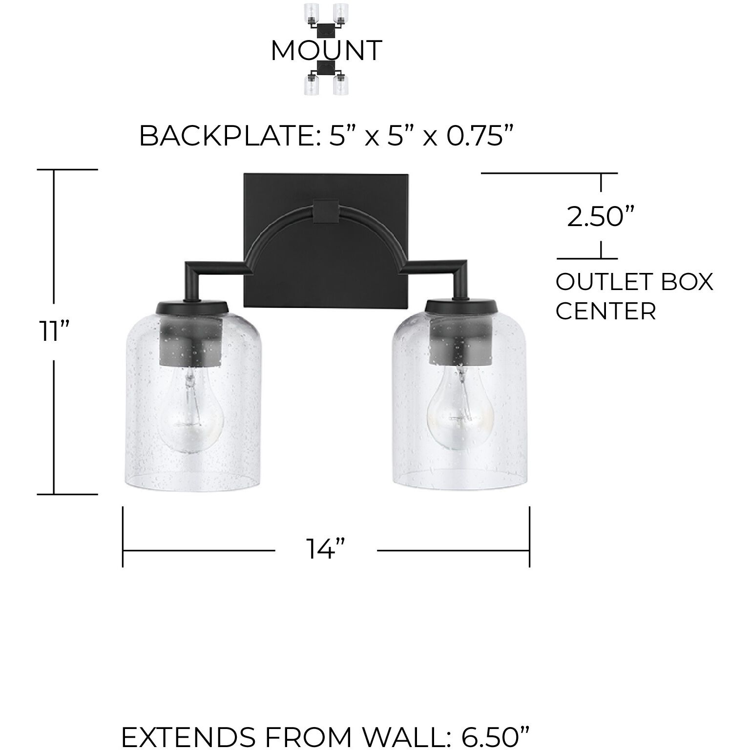 Carter 2 Light 14 inch Matte Black Vanity Light Wall Light