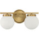 Mid-Century Modern 2 Light 16 inch Natural Brass Bathroom Vanity Light Wall Light