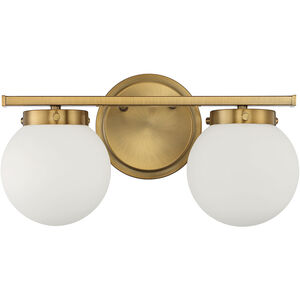 Mid-Century Modern 2 Light 16 inch Natural Brass Bathroom Vanity Light Wall Light