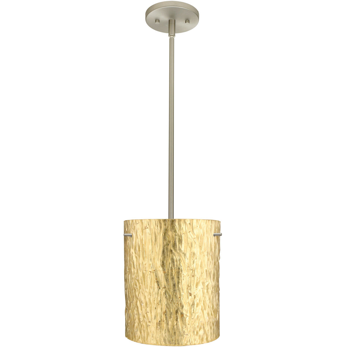Tamburo 8 1 Light Satin Nickel Stem Pendant Ceiling Light in Incandescent, Stone Gold Foil Glass