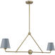 Xavier 2 Light 42 inch Vibrant Gold Linear Chandelier Ceiling Light in Vibrant Gold and Blue