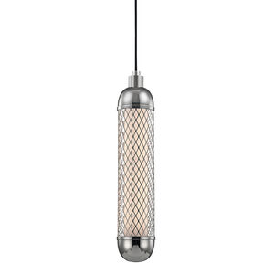 Hayes LED 5 inch Polished Nickel Pendant Ceiling Light, White Frosted, Metal Mesh