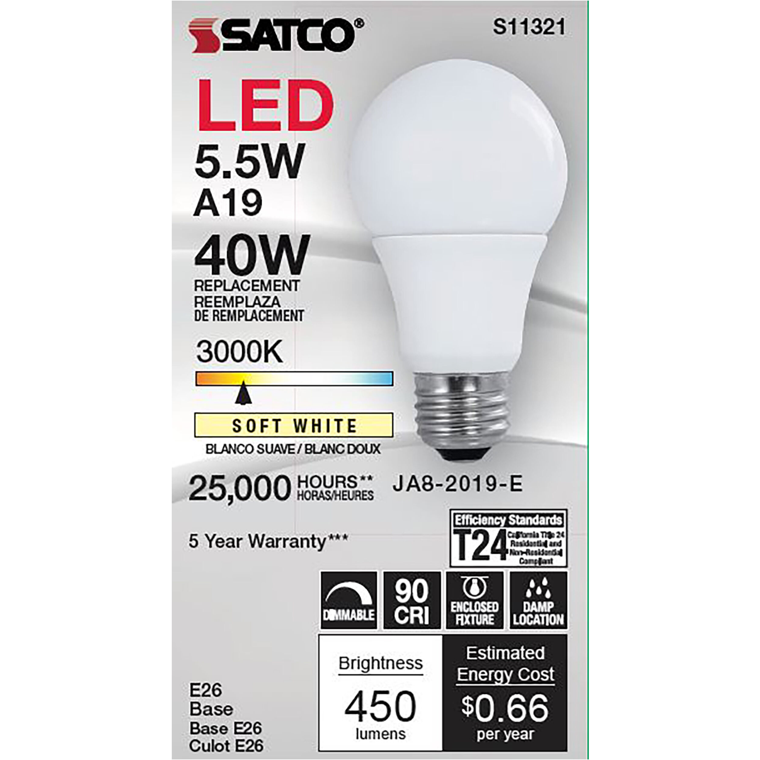 Lumos LED Type A Medium 5.50 watt 3000K Light Bulb
