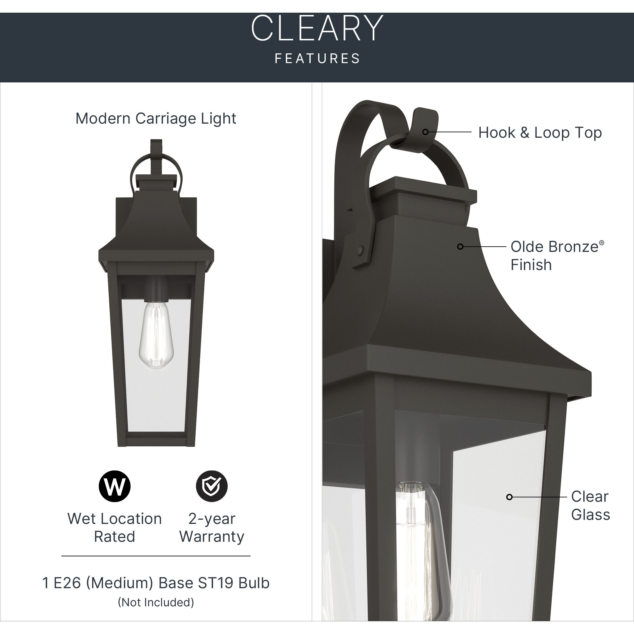 Cleary 1 Light 20 inch Olde Bronze Outdoor Wall Light