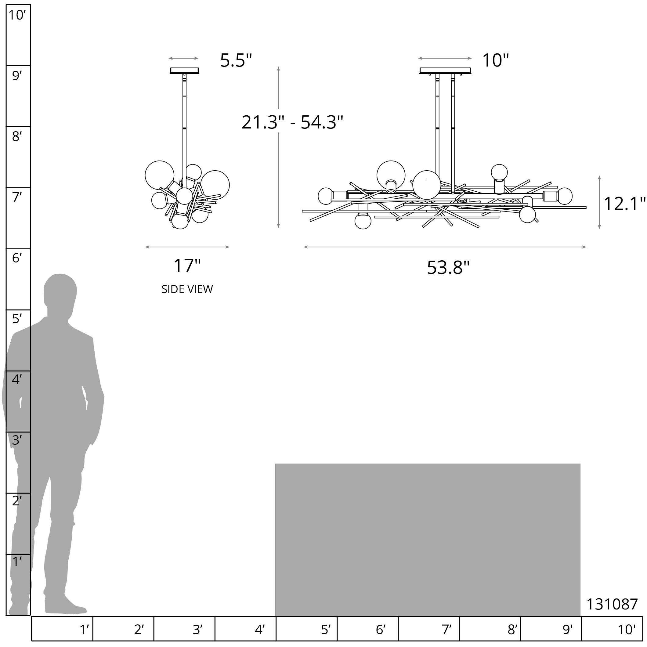 Brindille 8 Light 54.8 inch Modern Brass Linear Pendant Ceiling Light