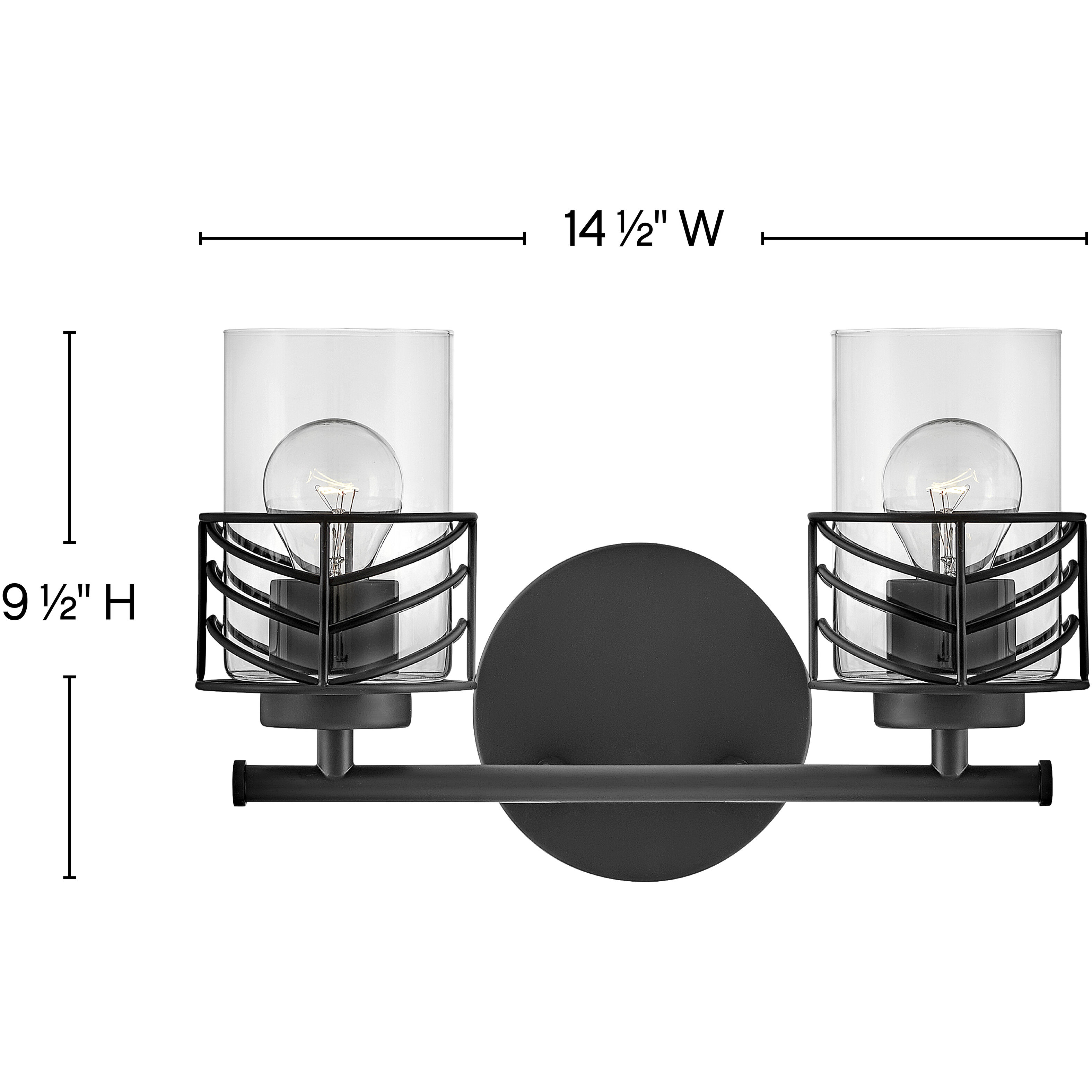 Della 2 Light 14.5 inch Black Vanity Light Wall Light