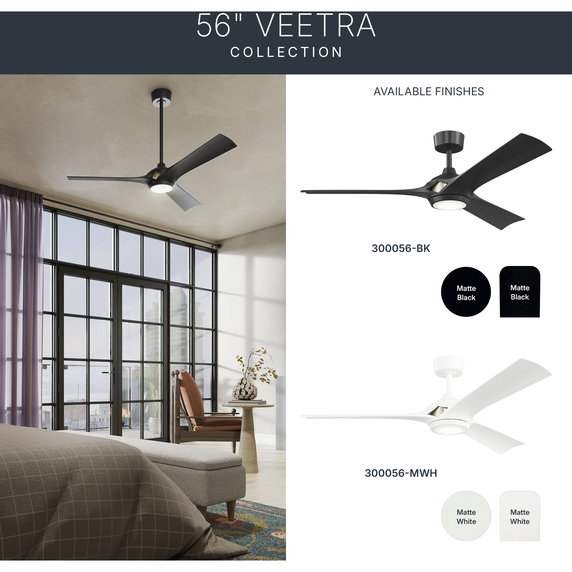 Veetra 56 inch Matte White Ceiling Fan