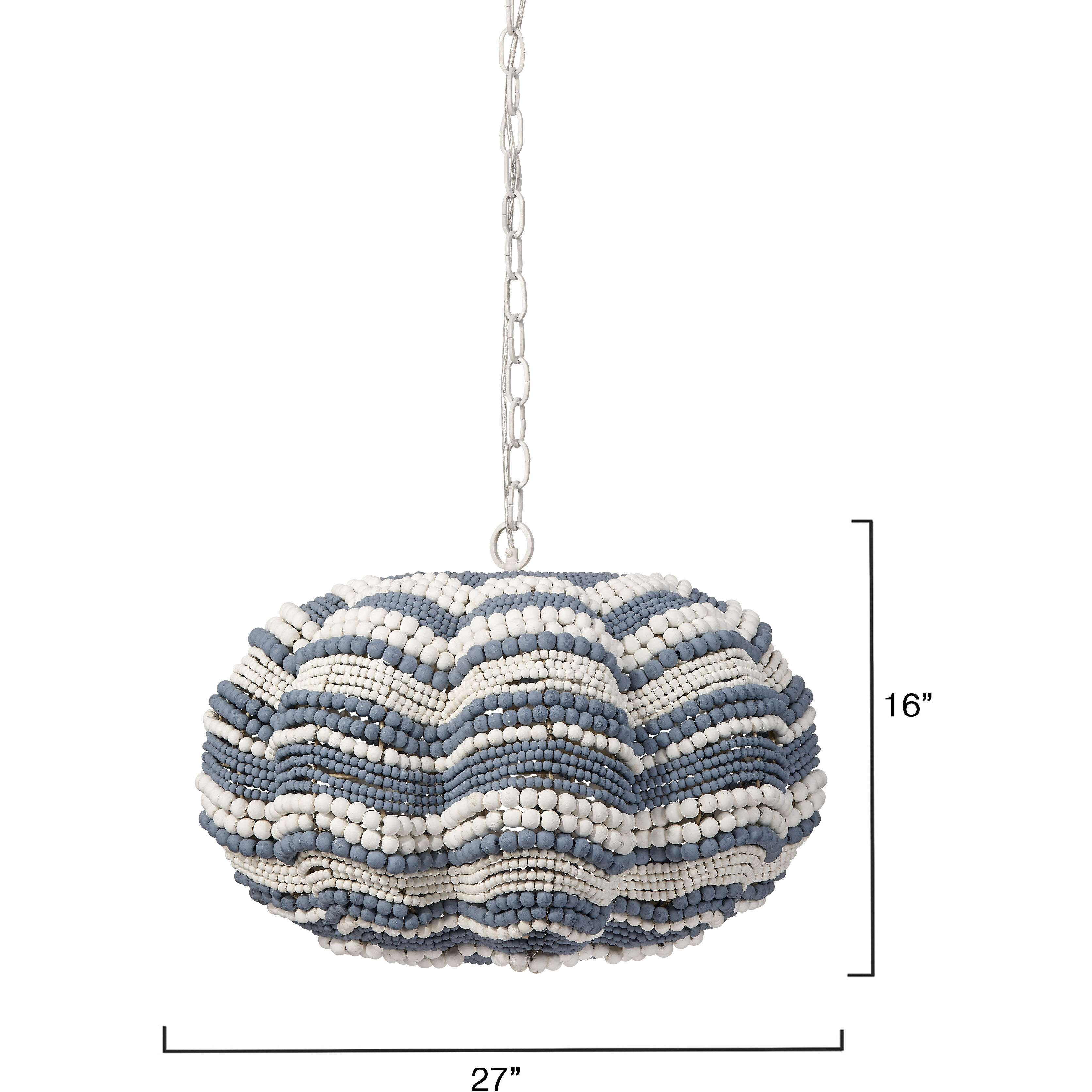 Clamshell 4 Light 27 inch Blue and White Wood Beads Chandelier Ceiling Light, Small