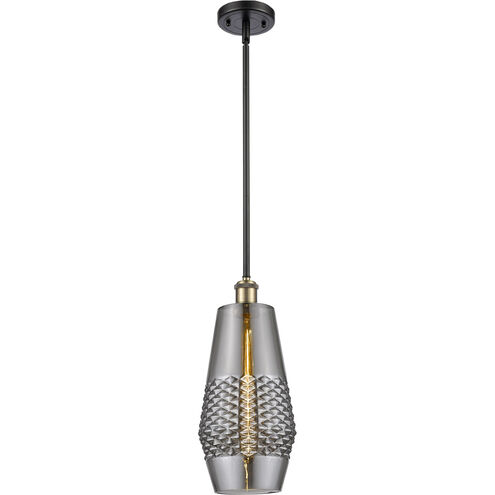 Ballston Windham LED 7 inch Black Antique Brass Mini Pendant Ceiling Light in Plated Smoke Glass
