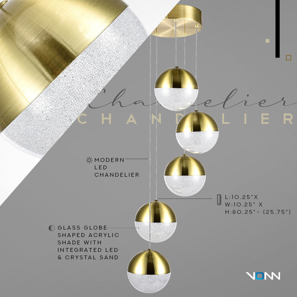 Artisan Collection/RAVELLO Series 5 Light 10.25 inch Brass Pendant/Chandelier Ceiling Light