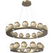 Cabochon LED Gilded Brass with Travertine Stone Chandelier Ceiling Light in Bronze, 2700K LED, Two-Tier