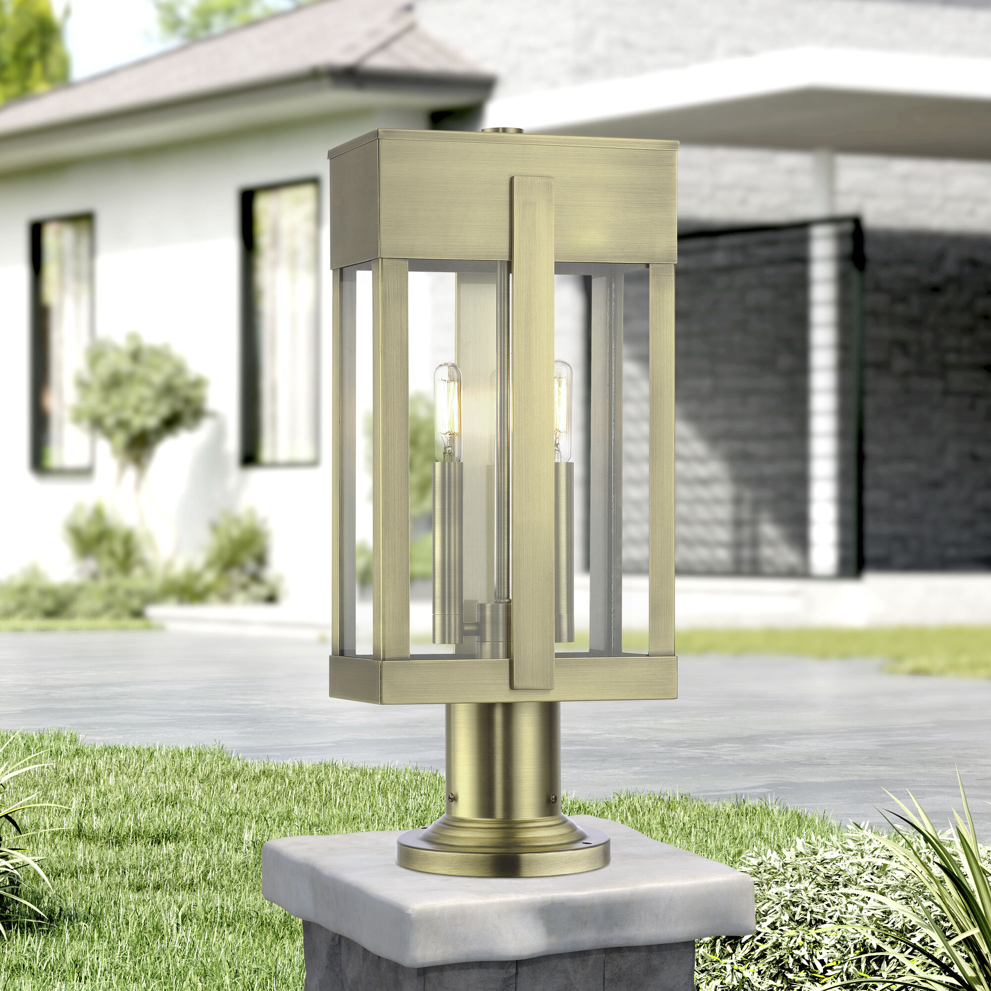 Berksford 2 Light 18.5 inch Antique Brass Outdoor Post Top Lantern