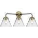 Nouveau Large Cone 3 Light 26 inch Black Antique Brass Bath Vanity Light Wall Light in Clear Glass, Nouveau