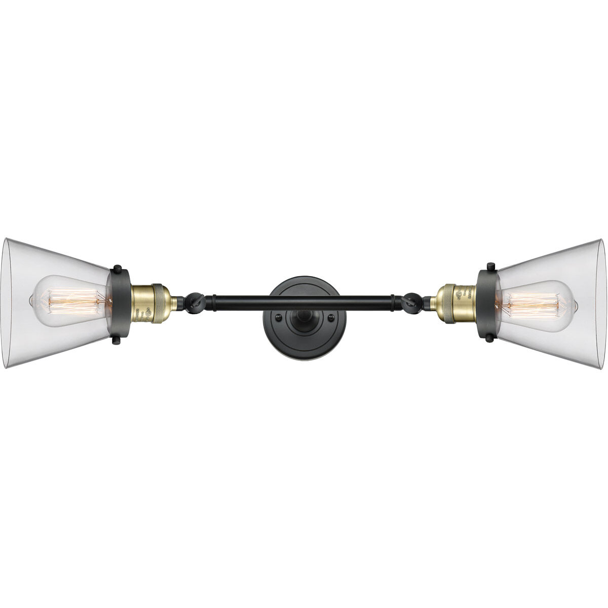 Franklin Restoration Small Cone LED 16 inch Black Antique Brass Bath Vanity Light Wall Light in Clear Glass, Franklin Restoration