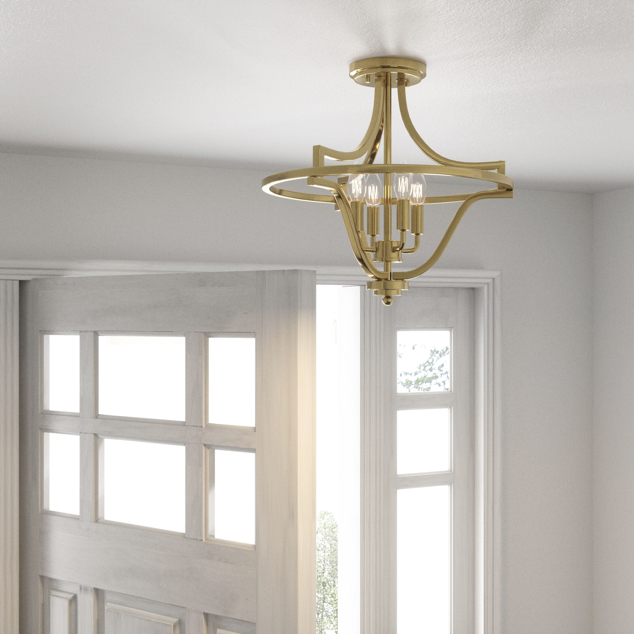 Harvel 4 Light 16 inch Weathered Brass Semi-Flush Mount Ceiling Light