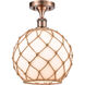 Ballston Large Farmhouse Rope LED 10 inch Antique Copper Semi-Flush Mount Ceiling Light in White Glass with Brown Rope, Ballston