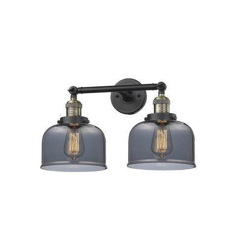 Franklin Restoration Large Bell 2 Light 19 inch Black Antique Brass Bath Vanity Light Wall Light in Plated Smoke Glass, Franklin Restoration