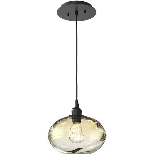 Optic Blown Glass 1 Light 8 inch Matte Black Pendant Ceiling Light in Coppa Amber