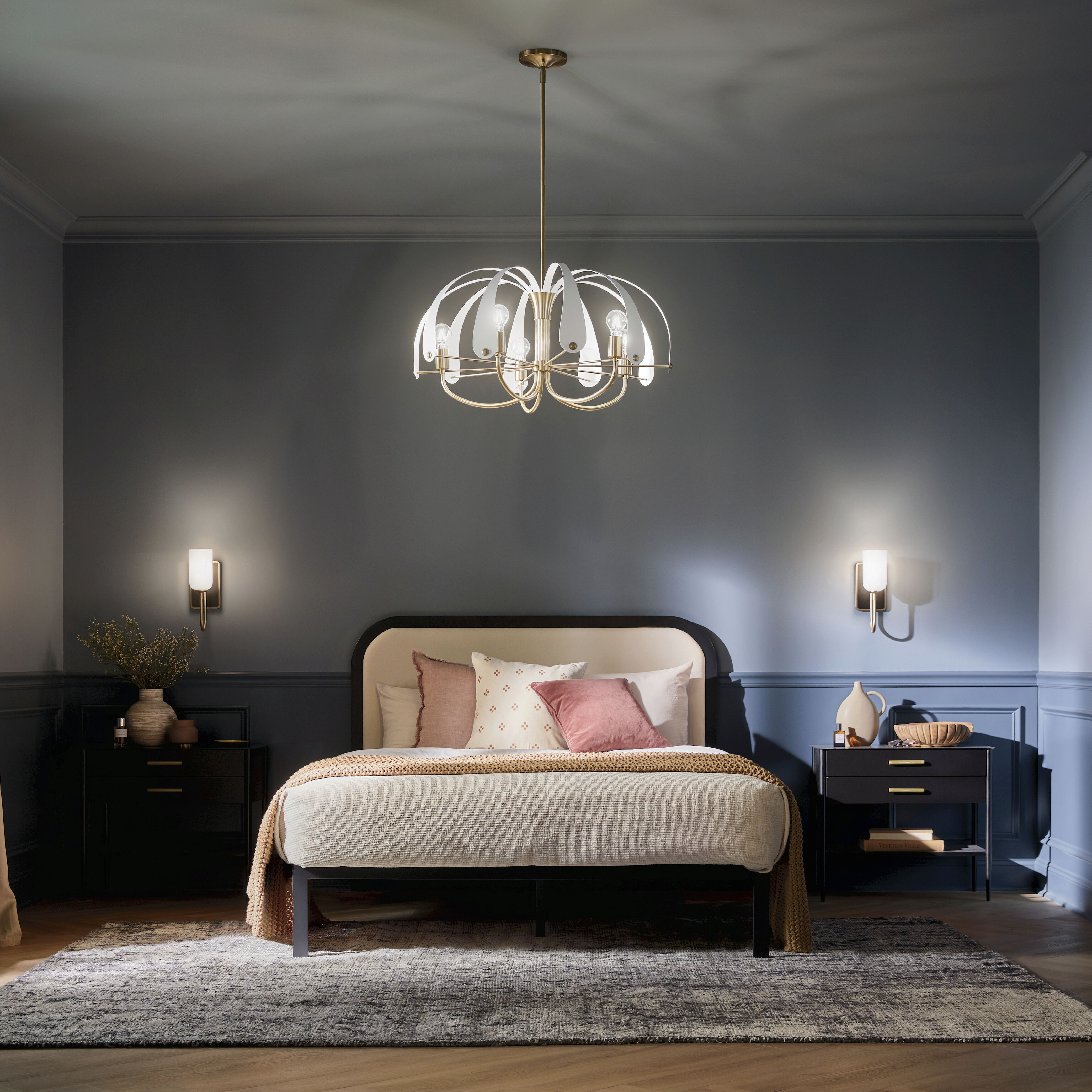 Petal LED 31 inch Champange White Chandelier Ceiling Light