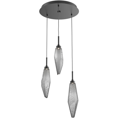 Rock Crystal LED 16.7 inch Matte Black Chandelier Ceiling Light in 3000K LED, Chilled Smoke, Round Multi-Port