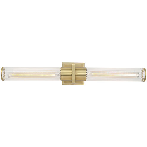 Positano LED 29 inch Satin Brass Bathroom Vanity Wall Light in Clear Ribbed