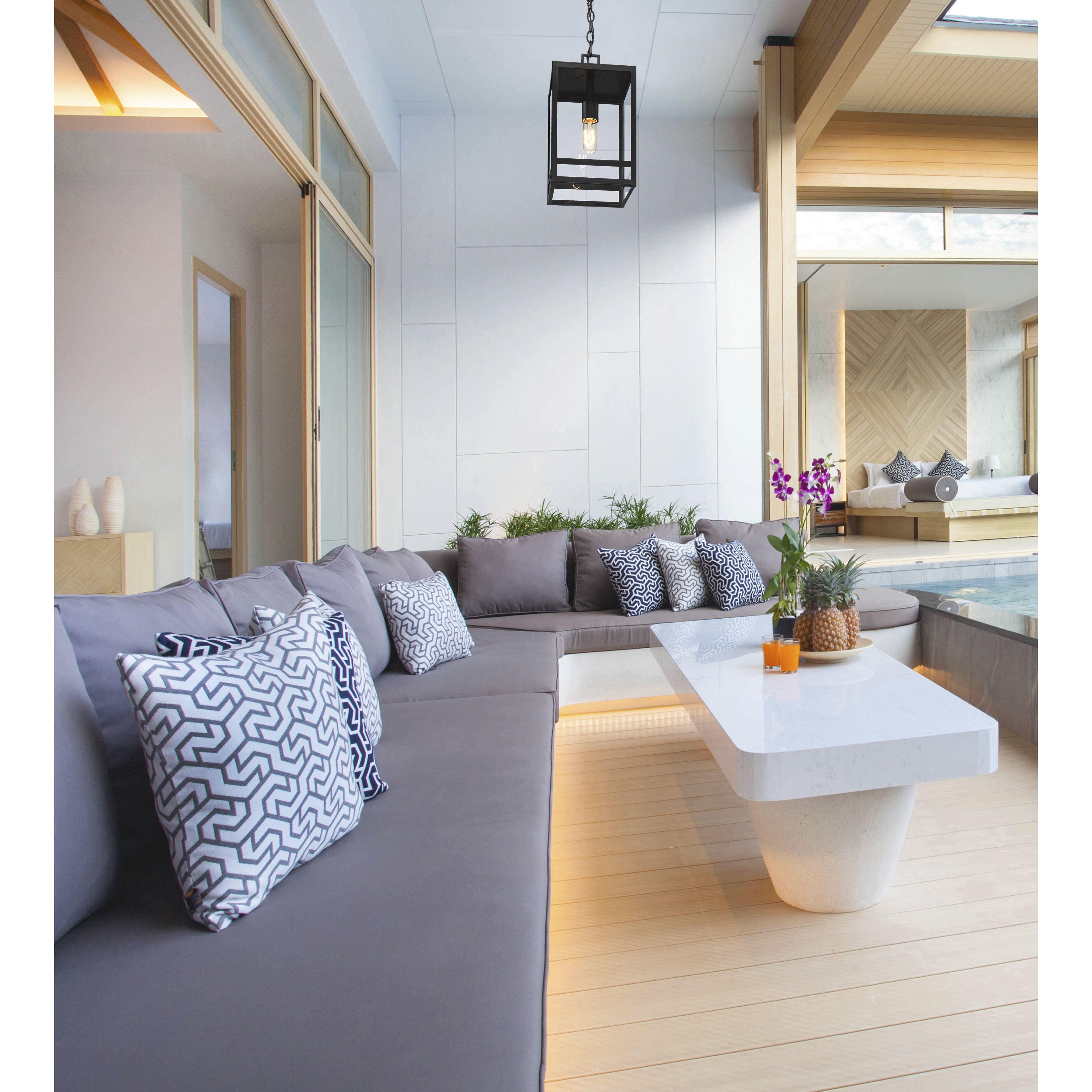 Nuri 1 Light 7.5 inch Black Outdoor Chain Mount Ceiling Fixture