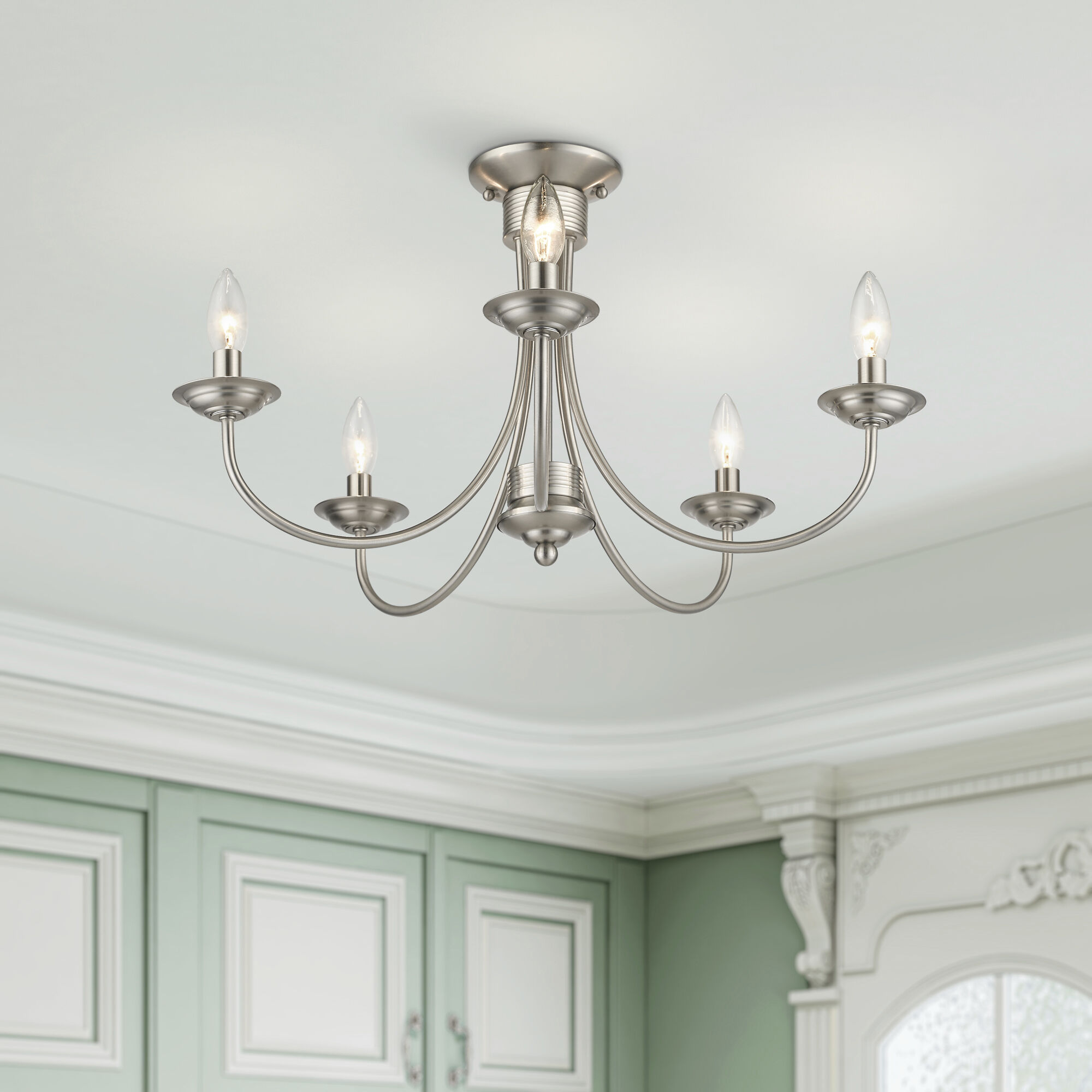 Estate 5 Light 24 inch Brushed Nickel Semi Flush Mount Ceiling Light, Large