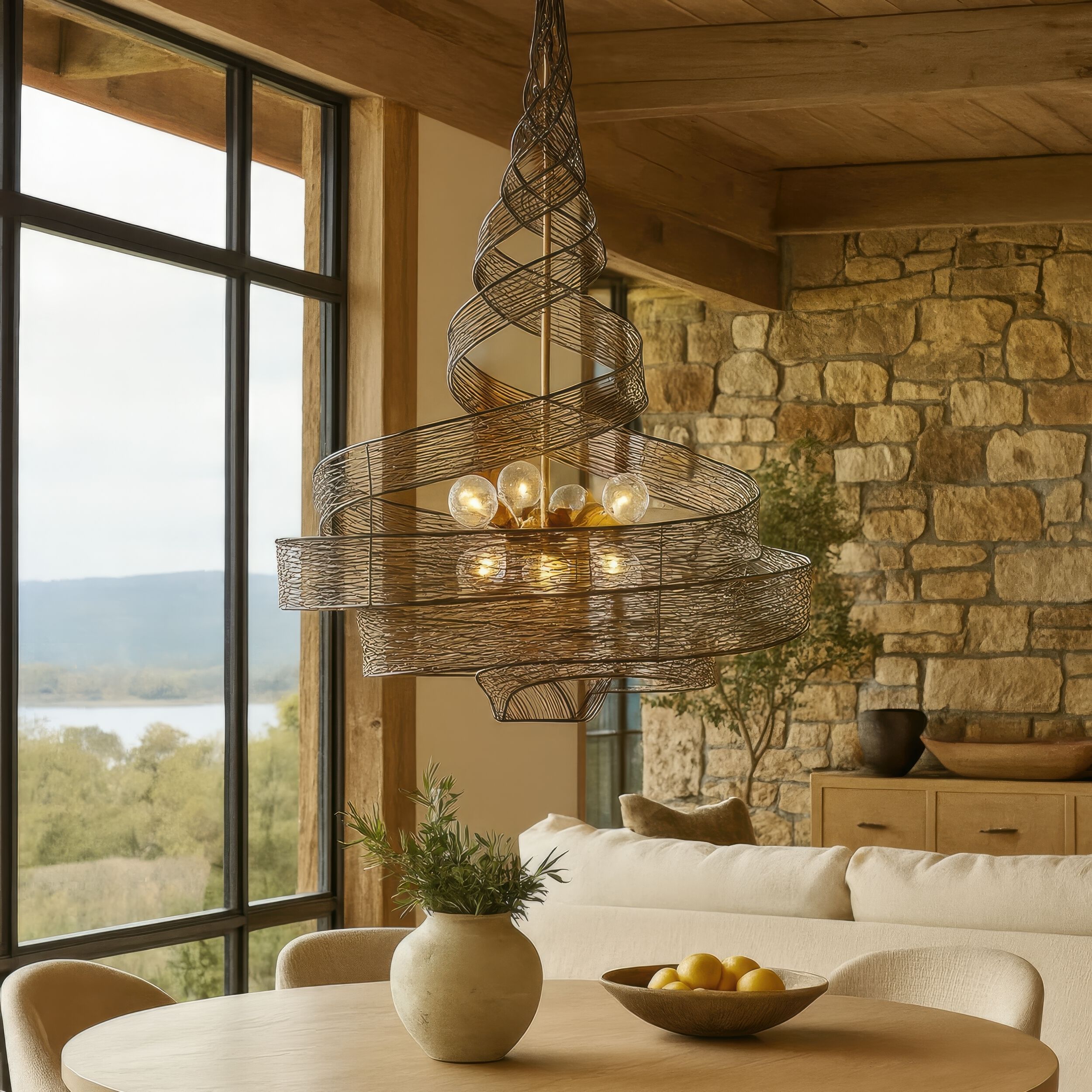 Flow 6 Light 26 inch Hammered Ore Pendant Ceiling Light