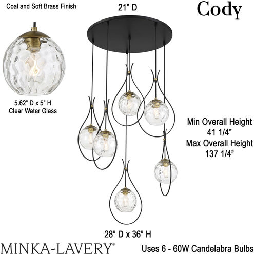 Cody 6 Light Coal/Soft Brass Pan Pendant Ceiling Light