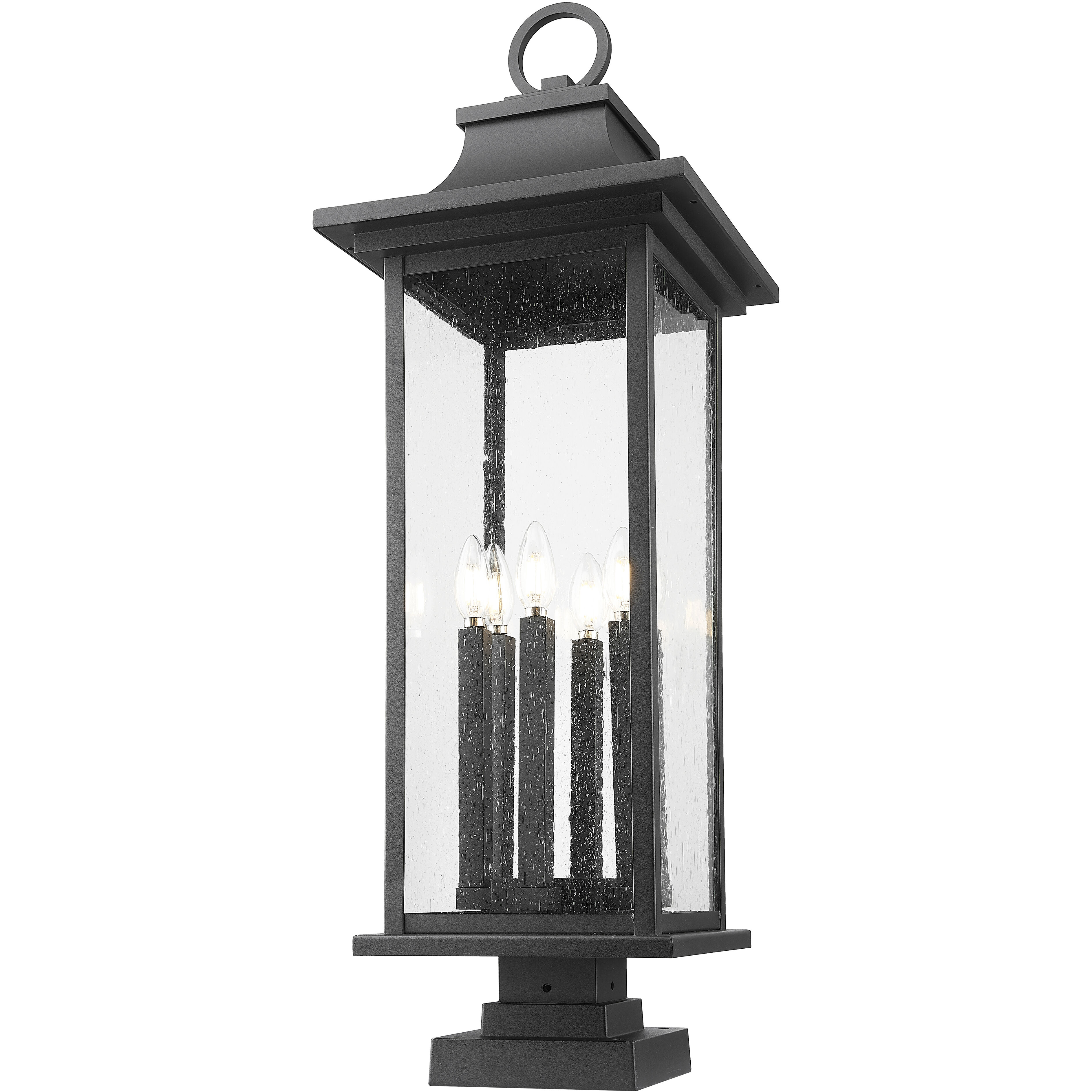 Tiberius 6 Light 36.5 inch Black Outdoor Pier Mounted Fixture in Clear Seedy Glass