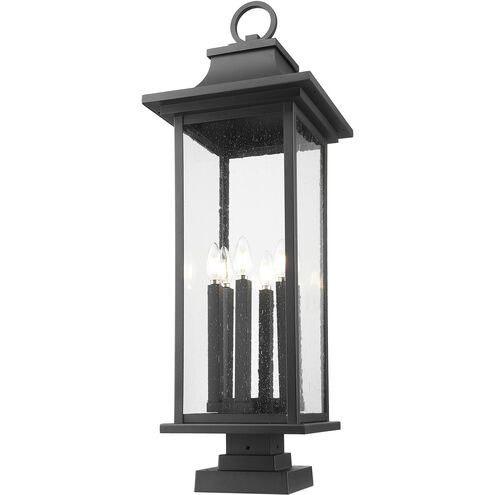 Tiberius 6 Light 36.5 inch Black Outdoor Pier Mounted Fixture in Clear Seedy Glass