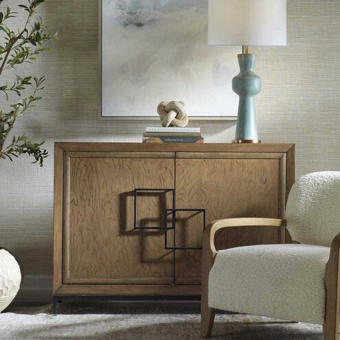 Paltrow Rich Burl Veneer and Oak Wood with Oil-Rubbed Bronze 2 Door Cabinet