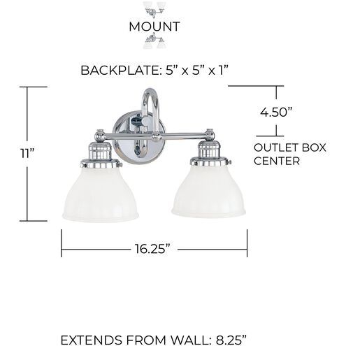 Baxter 2 Light 16 inch Chrome Vanity Light Wall Light in Milk