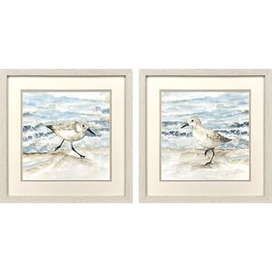 Beach Sandpipers Blue and Beige Framed Art