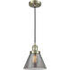 Franklin Restoration Cone LED 8 inch Antique Brass Mini Pendant Ceiling Light in Light Smoke Glass, Franklin Restoration